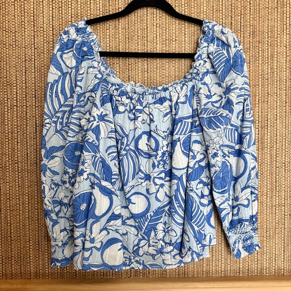 Vineyard Vines Painted Palm Beach Smocked Top XS On/Off Shoulder - Picture 4 of 7